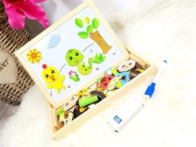 Tabla de scris din lemn 3 in 1 cu doua fete si puzzle (model 5) [4]