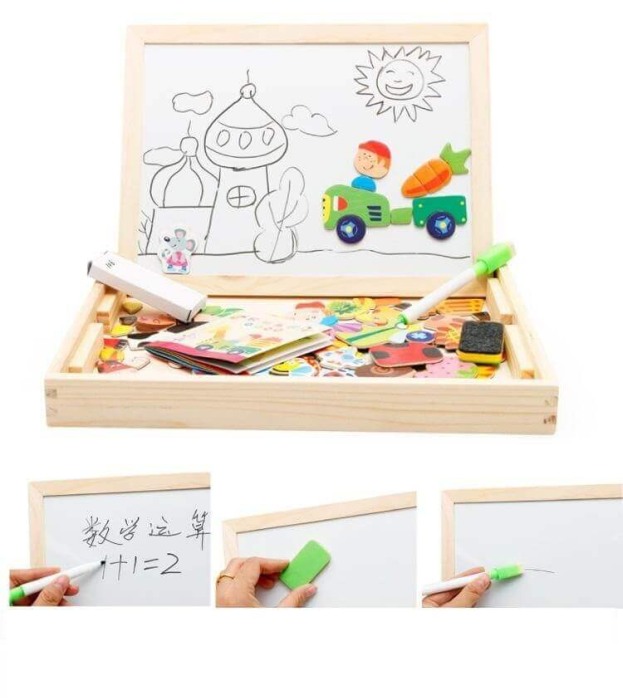Tabla de scris din lemn 3 in 1 cu doua fete si puzzle (model 8) [3]