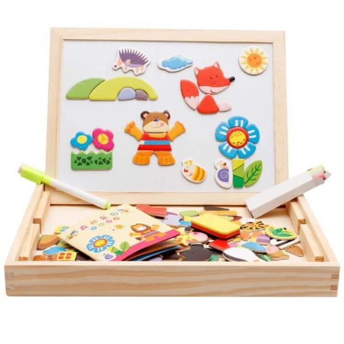 Tabla de scris din lemn 3 in 1 cu doua fete si puzzle (model 8) [4]