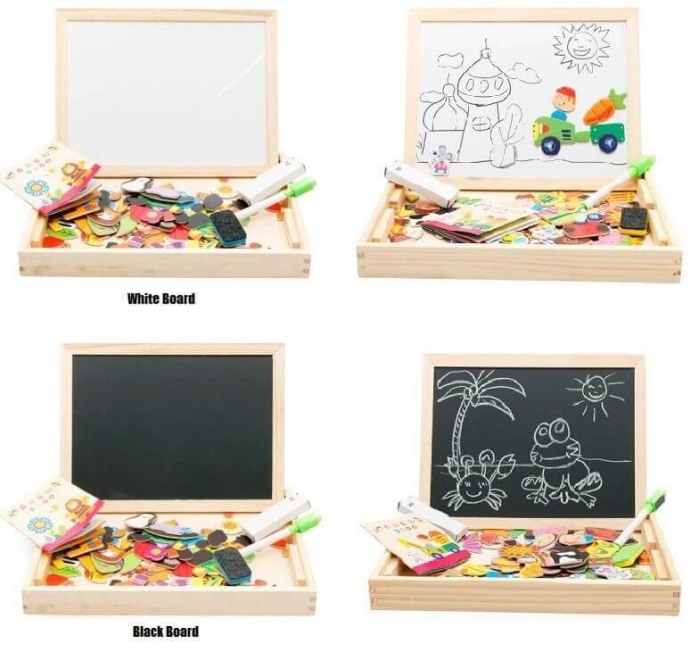 Tabla de scris din lemn 3 in 1 cu doua fete si puzzle (model 8) [2]