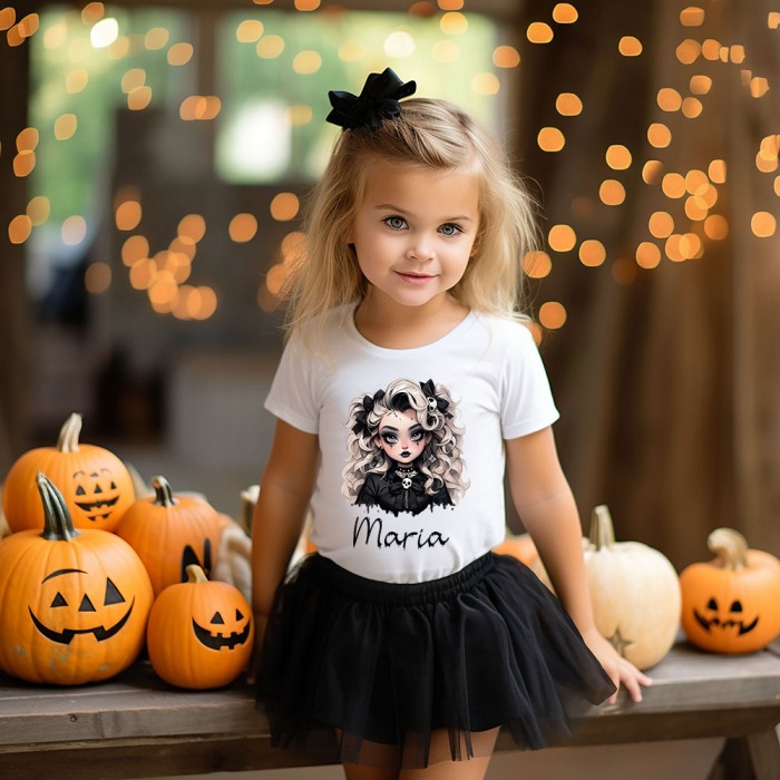 Tricou Fetite Halloween Emogirl Personalizat cu nume [2]