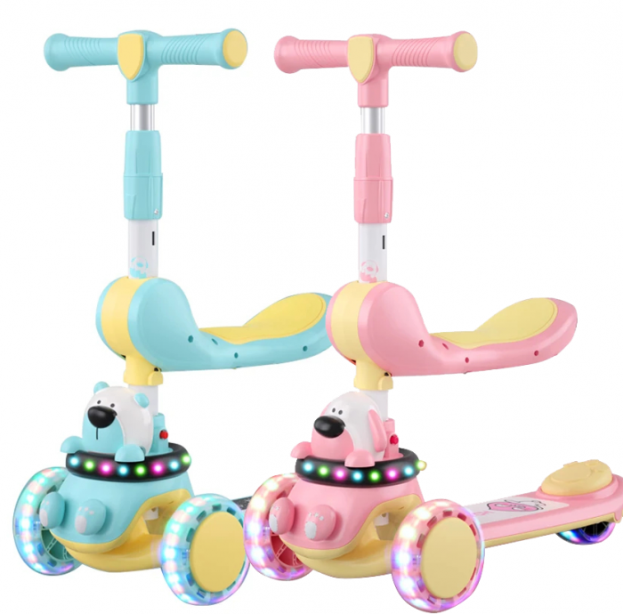 Trotineta reglabila 3 in 1 pentru copii 2-6 ani, cu lumini si design animalut [2]