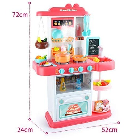 Bucatarie de jucarie pentru copii, cu sunete si chiuveta functionala, Roz [4]