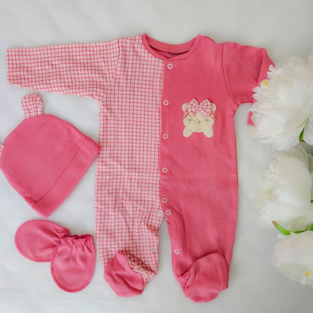 Cadou Nou-nascut 10 piese, Bumbac 100%, Carouri Roz [3]