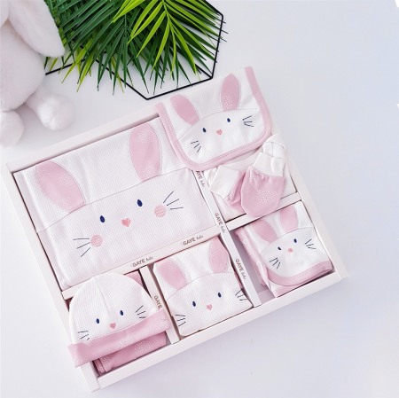 Cadou Nou-nascut: set maternitate, 10 piese, Bumbac 100%, Iepuras Roz [0]