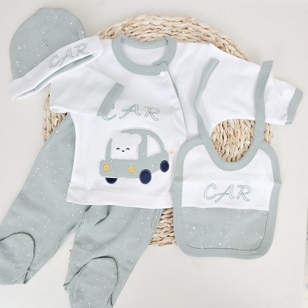 Cadou Nou-nascut: set maternitate, 10 piese, Bumbac 100%, masinuta Kaki [0]