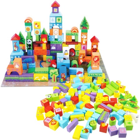 Cuburi din lemn Animale, set 100 piese [2]
