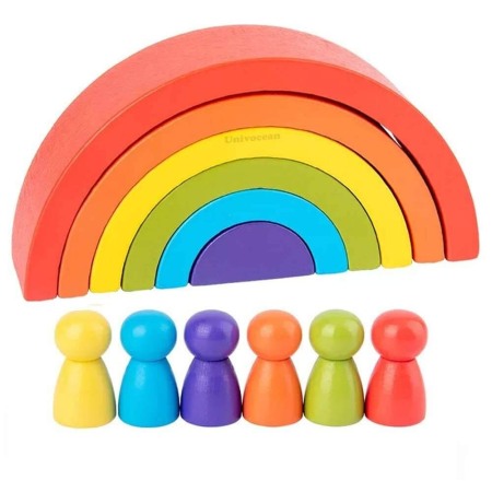 Puzzle - Curcubeu din Lemn cu 6 Piese Educative pentru Copii – Stimularea Creativitatii si a Imaginatiei