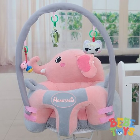 Jucarii din plus - Fotoliu bebe Elefantel Roz/gri cu arcada personalizat cu nume