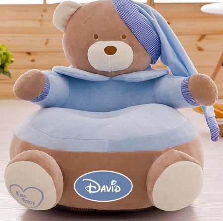 Jucarii din plus - Fotoliu din plus Teddy Bleu personalizat cu nume