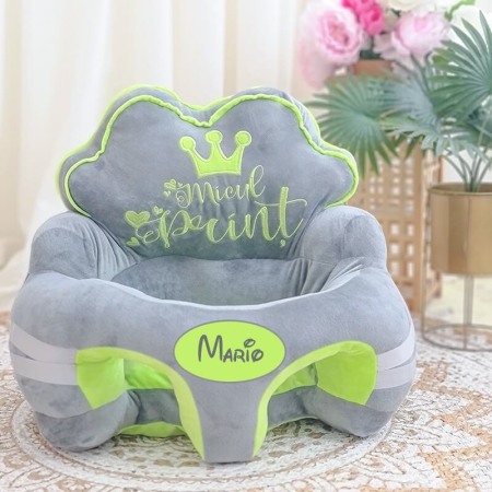 Fotoliu pentru  bebe cu arcada Micul Print gri/verde lime, personalizat cu nume [1]