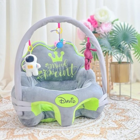 Fotoliu pentru  bebe cu arcada Micul Print gri/verde lime, personalizat cu nume [0]