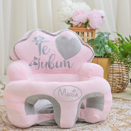 Fotoliu pentru  bebe Te iubim, Roz/Gri, Personalizat cu nume [0]