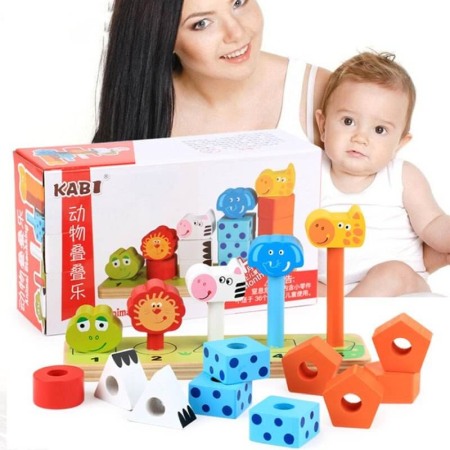 Puzzle - Joc de stivuit din lemn animalute