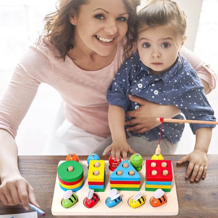 Joc din lemn 3 in 1: coloane sortator, joc de pescuit si joc dexteritate [3]