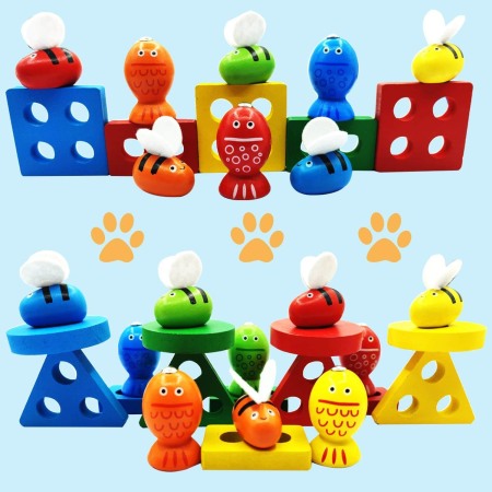 Joc din lemn 3 in 1: coloane sortator, joc de pescuit si joc dexteritate [4]