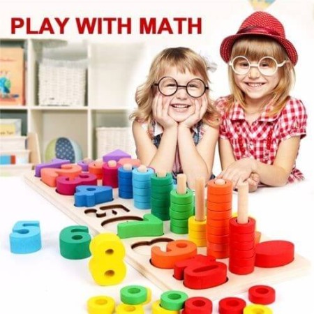 Jucarii educative si creative - Joc din lemn cu cifre si forme geometrice