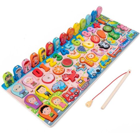 Puzzle - Joc educational din lemn 6 in 1 Cartoon