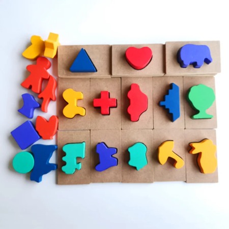 Puzzle - Joc educativ din lemn 3D, Asociere Forme