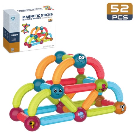 Jocuri de constructie - Joc STEM, Magnetic Stiks cu 52 piese/cutie