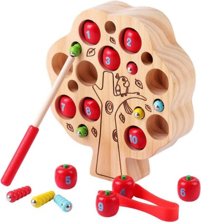 Jucarii educative si creative - Jucarie lemn Copacel cu mere, joc de motricitate
