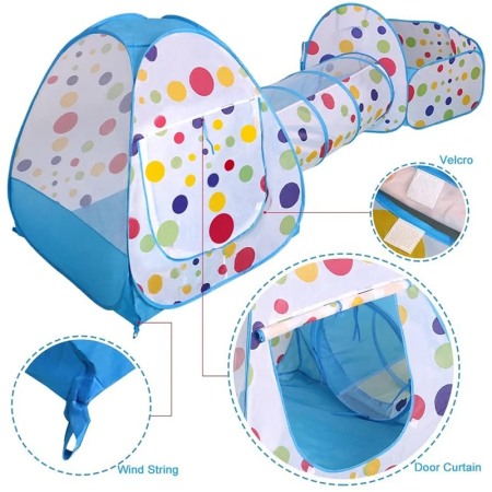 Loc de joaca 3 in 1: Cort, tunel si piscina Albastru [5]