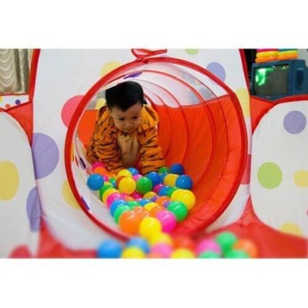 Loc joaca 3 in 1: cort, tunel si piscina, set 100 mingi colorate [5]