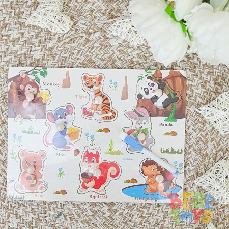 Pachet 3 puzzle din lemn: cifre, litere si animale [2]
