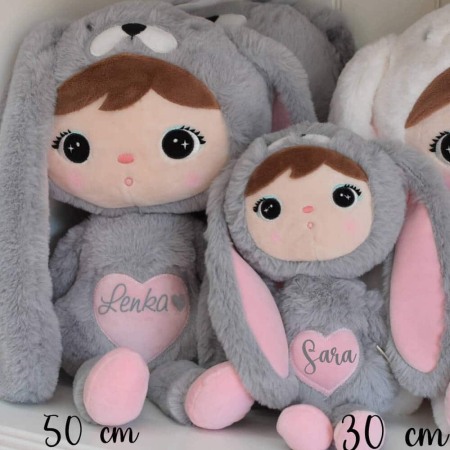Papusa personalizata cu nume Iepuras, gri/roz, 30cm [1]