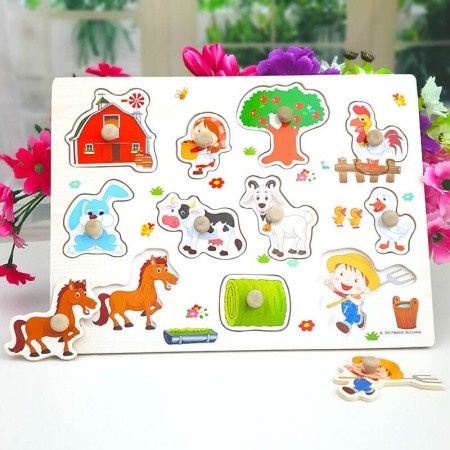 Puzzle din lemn cu buton Ferma [0]