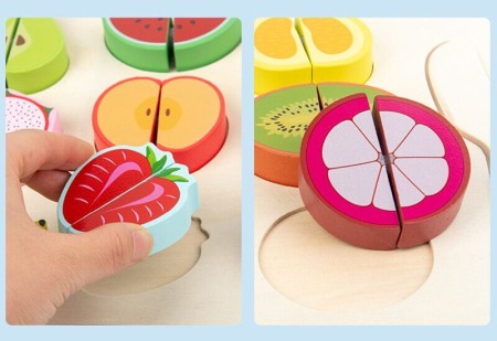 Puzzle din lemn incastru: Fructe de feliat Fun Toys [4]