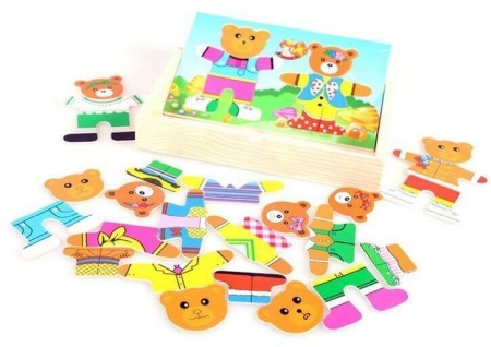 Jucarii din lemn - Puzzle imbraca 2 ursuleti
