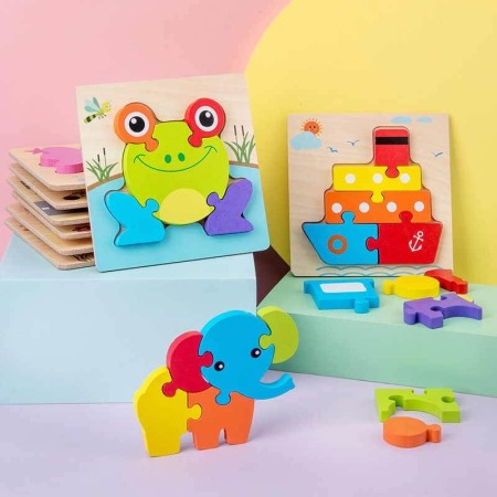 Jucarii din lemn - Puzzle incastru Color Fun