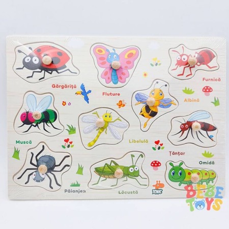 Litere si cifre - Puzzle lemn in limba romana Insecte
