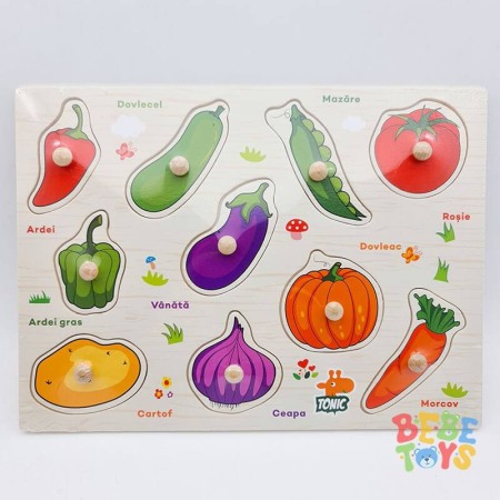 Litere si cifre - Puzzle lemn in limba romana Legume