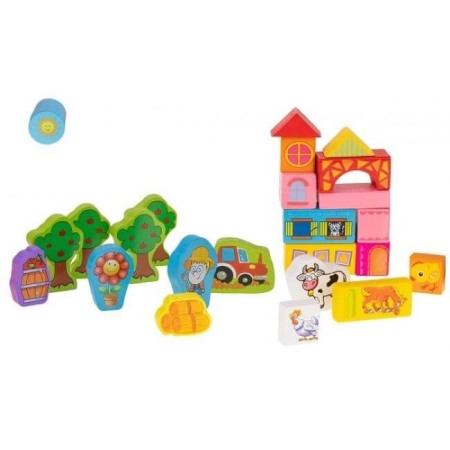 Set 100 cuburi din lemn Ferma animalelor [3]