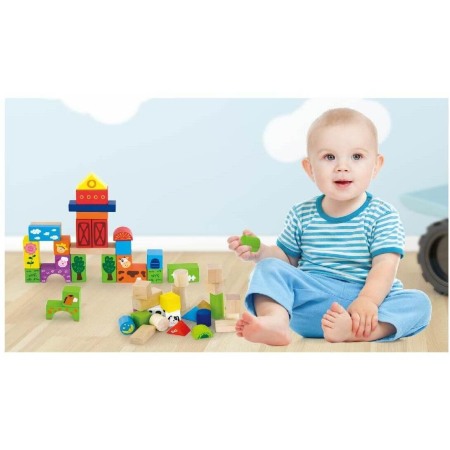 Set 100 cuburi din lemn Ferma animalelor [1]