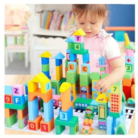 Cuburi constructive - Set 100 cuburi din lemn Smart Town