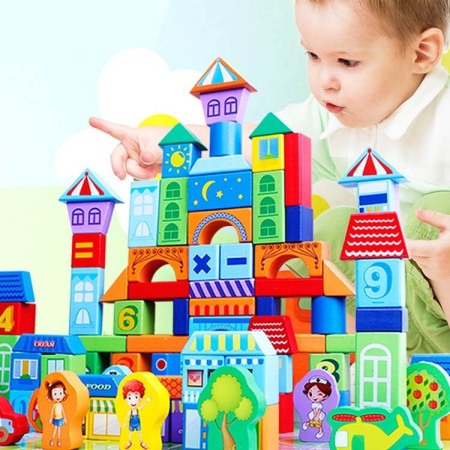 Cuburi constructive - Set 100 cuburi din lemn Urban Traffic