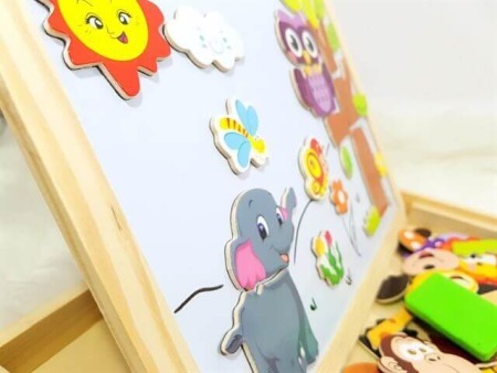 Tabla de scris din lemn 3 in 1 cu doua fete si puzzle (model 6) [3]