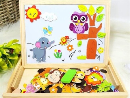 Tabla de scris din lemn 3 in 1 cu doua fete si puzzle (model 6) [0]