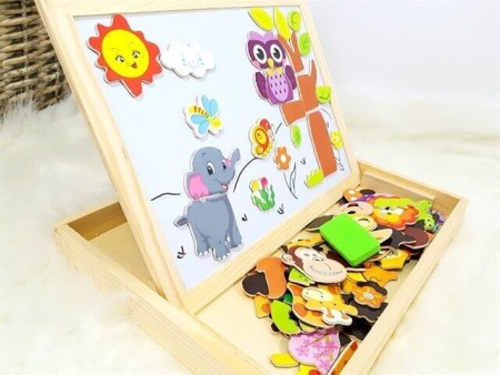 Tabla de scris din lemn 3 in 1 cu doua fete si puzzle (model 6) [2]