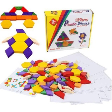 Jucarii din lemn - Tangram 125 piese din lemn