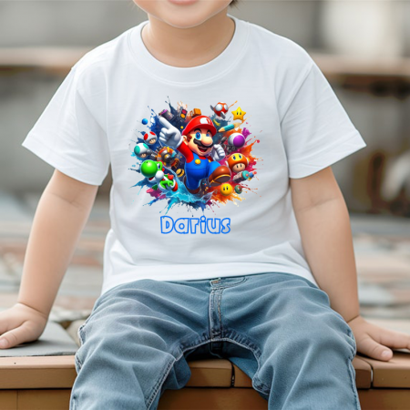 Tricouri cu personaje - Tricou copii, Super Mario, Personalizat cu nume