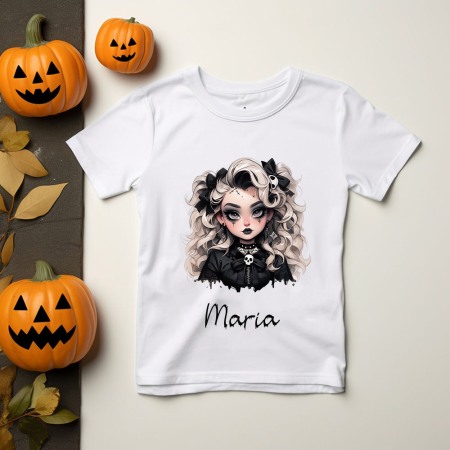 Haine copii - Tricou Fetite Halloween Emogirl Personalizat cu nume