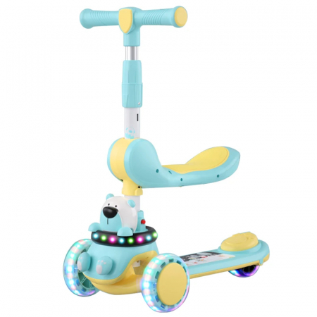 Trotineta reglabila 3 in 1 pentru copii 2-6 ani, cu lumini si design animalut [2]