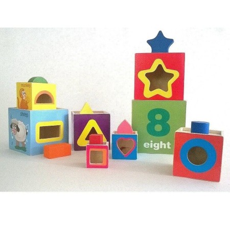 Jucarii din lemn - Turn educativ din lemn-8 cuburi