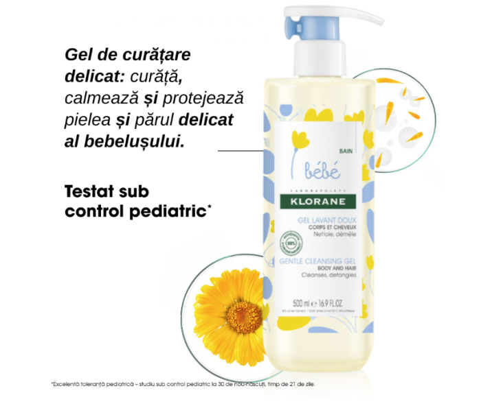 Gel spumant de curatare 2 in 1 pentru bebelusi Klorane Bebe, 500 ml [3]