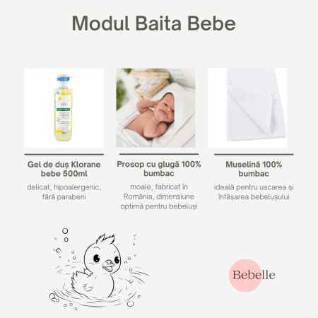 Module - Modul Baia bebelușului Bebelle – Gel Klorane, Prosop și Muselină