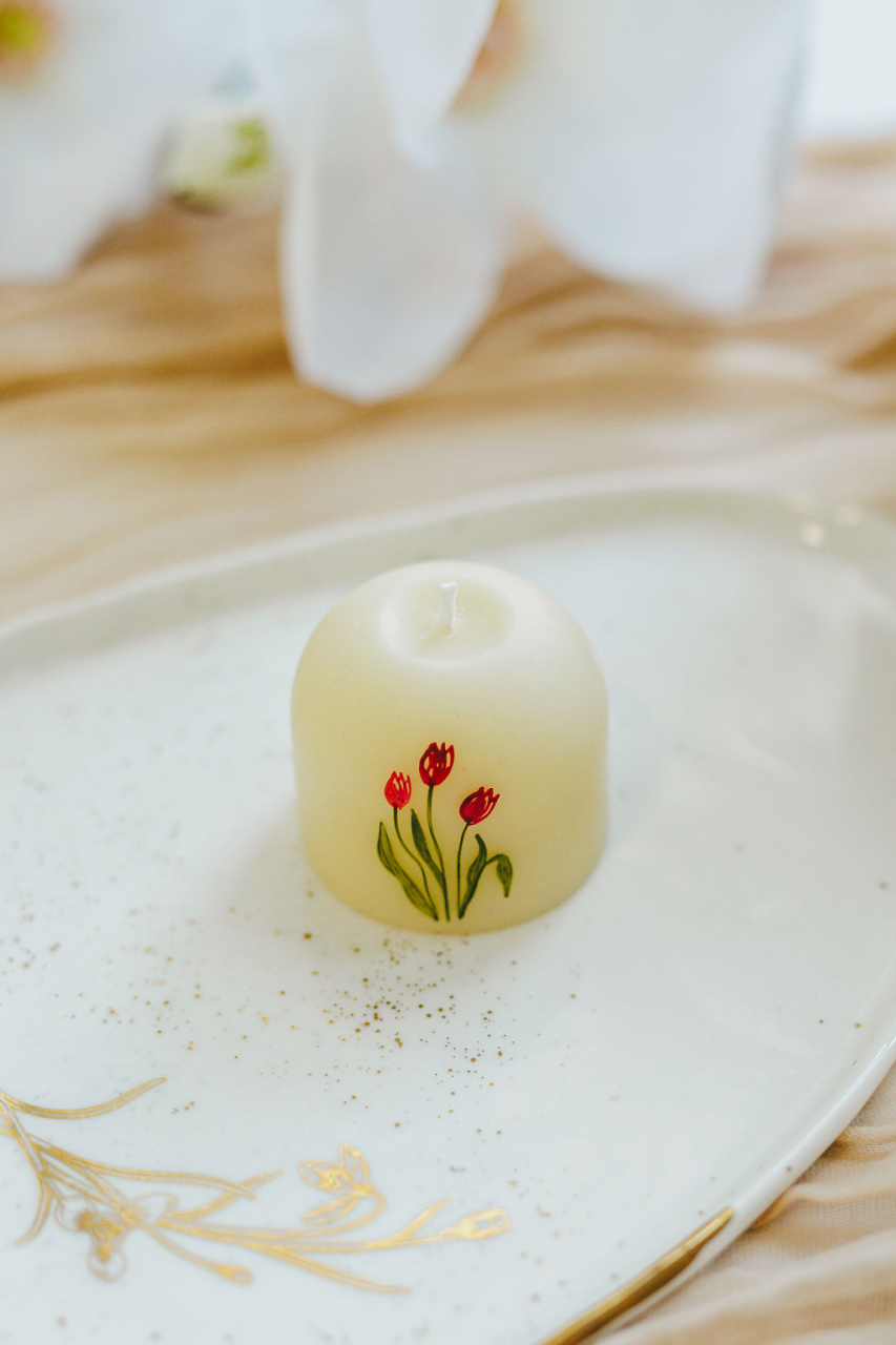 Lumanare MINI pictata cu lalele [5]
